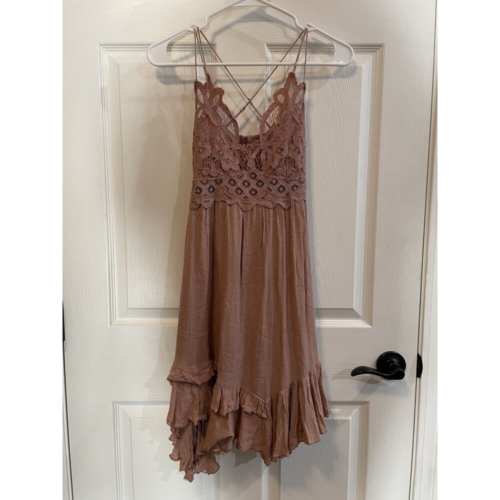 Free People Adella Slip Dress XS Mauve Lace Boho Mini FP One Strappy Festival